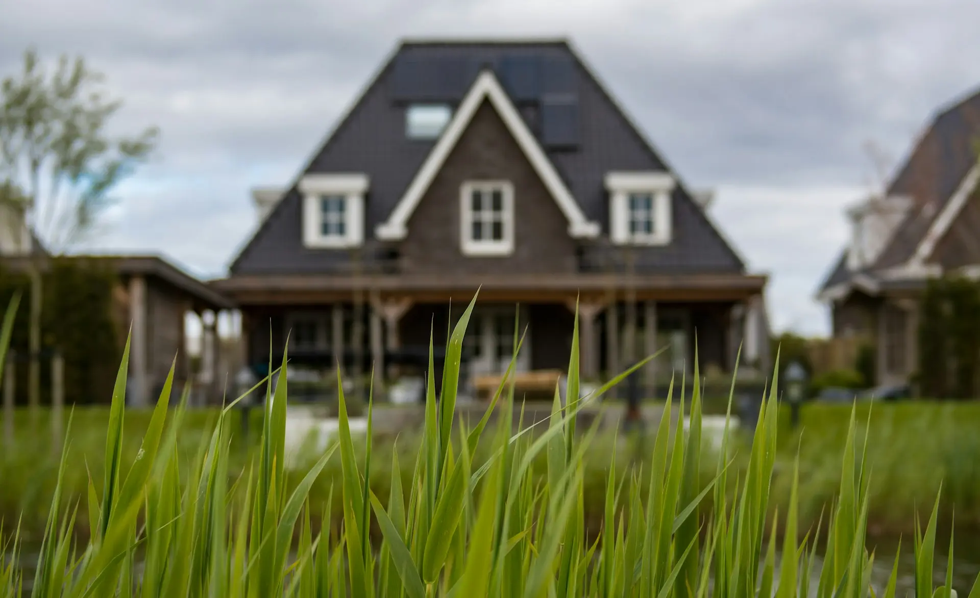 white and black house near to pond