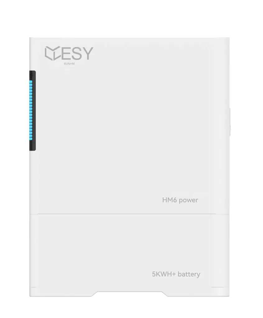 Onduleur PV HM6-05 avec une puissance de sortie de 6 kW et un stockage de batterie de 5 kWh, 1 phase