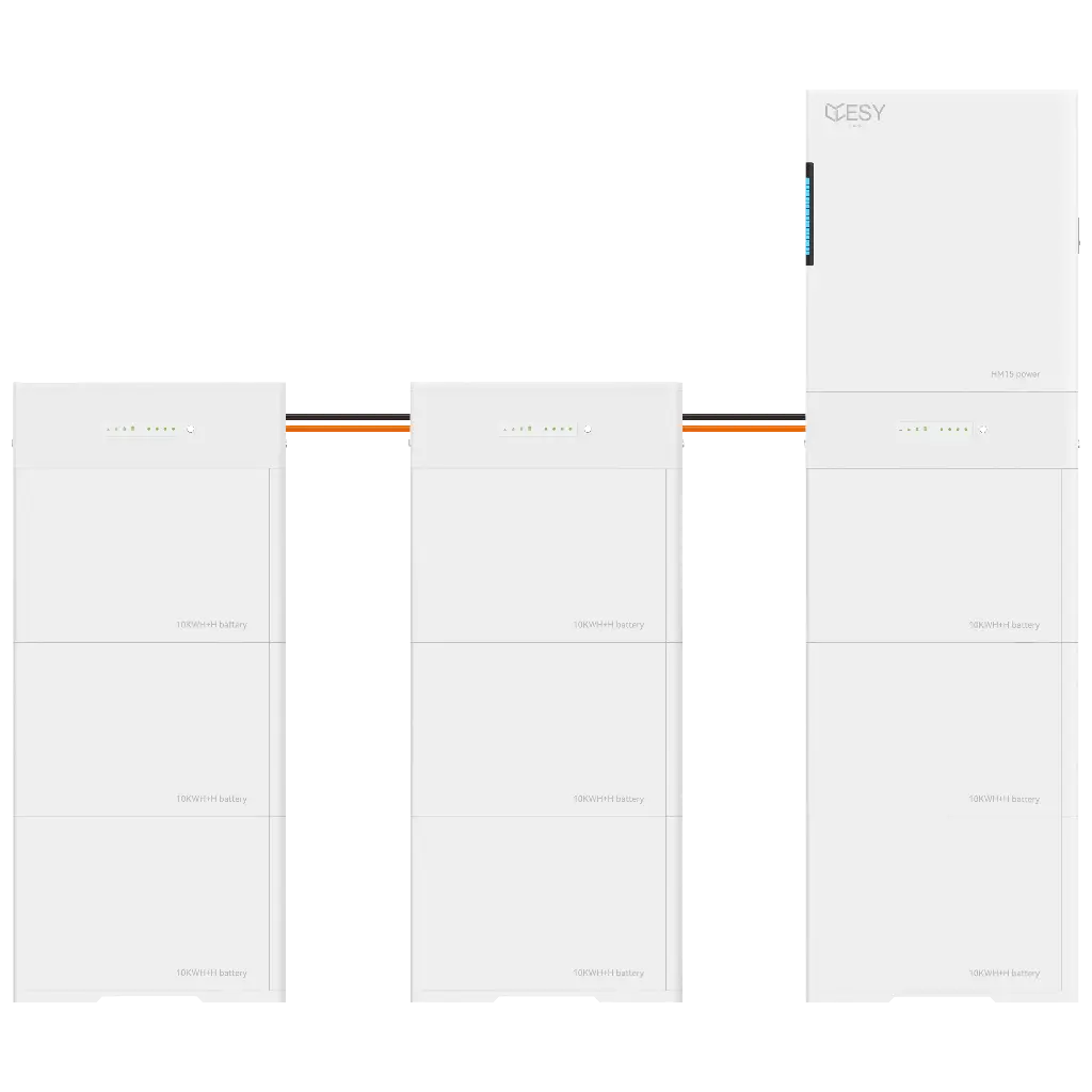 Onduleur PV HM15-90 avec une puissance de sortie de15 kW et un stockage de batterie de 90 kWh, 3 phases