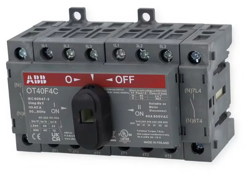 Omkopplare för reservkraft - manuell, 3 faser+N, 40A - ABB
